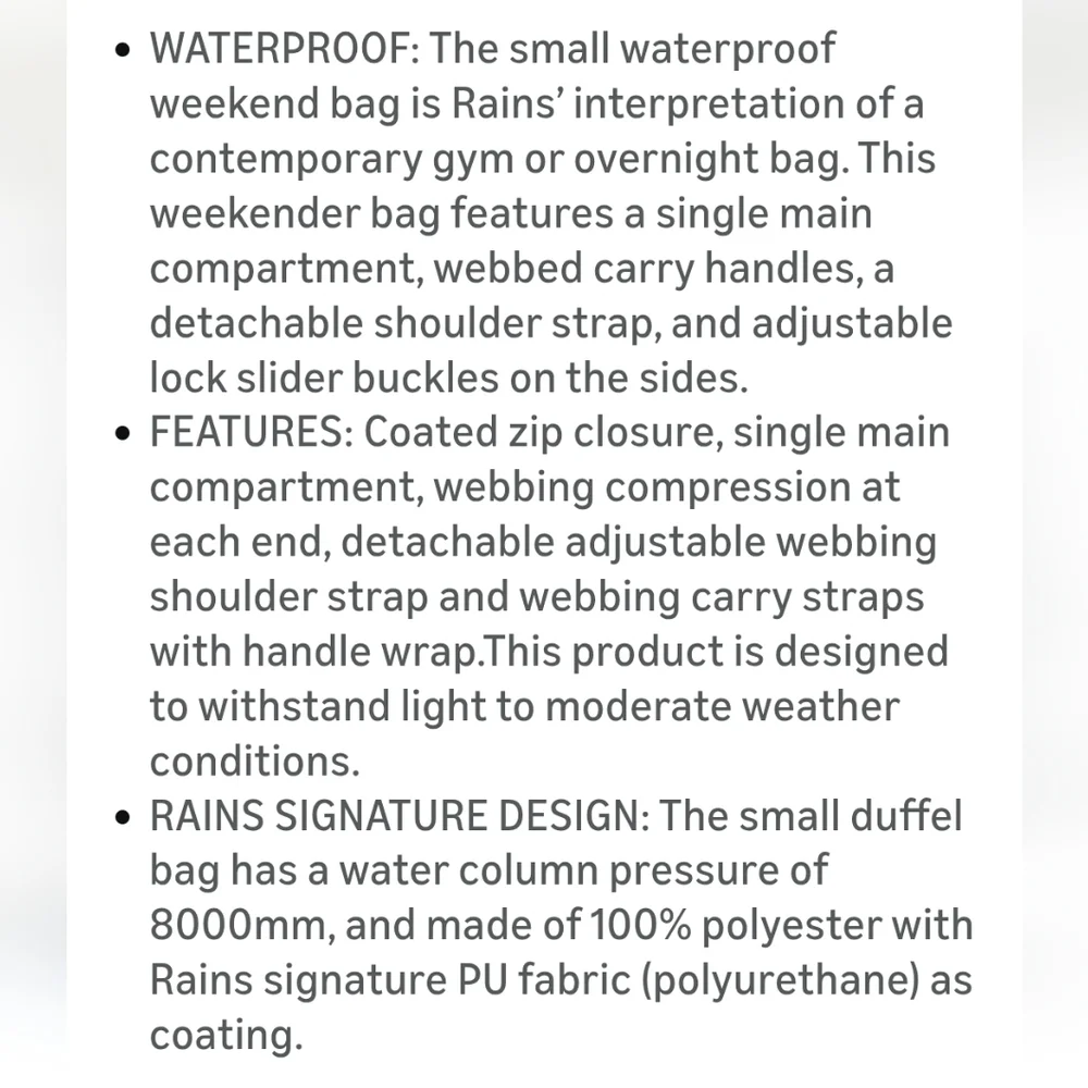 Rains Black Weekend Duffel Bag Unisex small